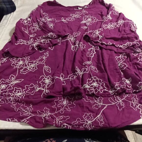 Catherines Tops - Catherines 2X Purple Floral Embroidered Blouse Keyhole Neck 3/4 Sleeve Boho Top